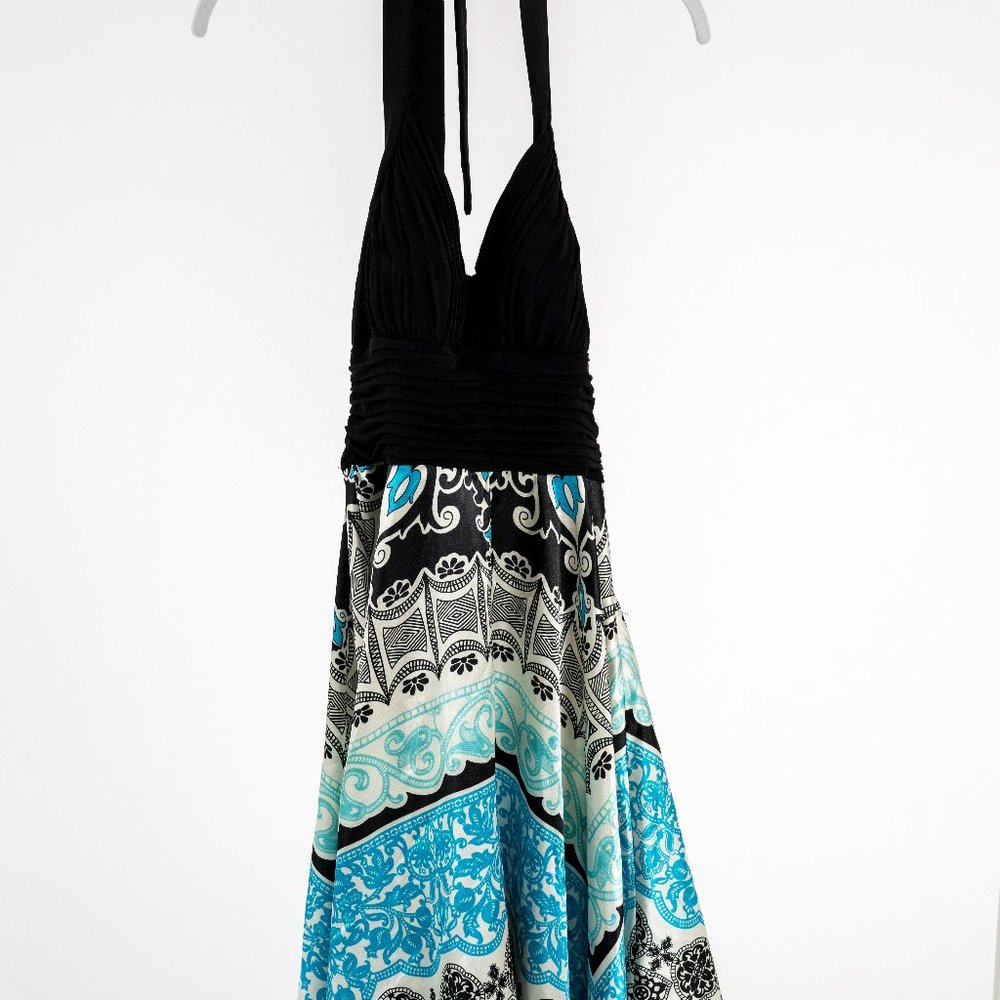 Sangria - Halter dress with blue print sz 8